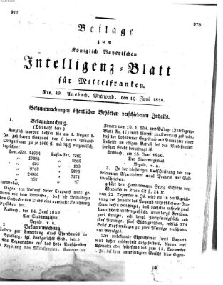 Königlich Bayerisches Intelligenzblatt für Mittelfranken (Ansbacher Intelligenz-Zeitung) Mittwoch 19. Juni 1850