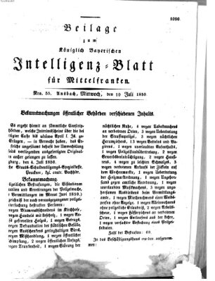 Königlich Bayerisches Intelligenzblatt für Mittelfranken (Ansbacher Intelligenz-Zeitung) Mittwoch 10. Juli 1850