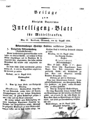 Königlich Bayerisches Intelligenzblatt für Mittelfranken (Ansbacher Intelligenz-Zeitung) Mittwoch 28. August 1850
