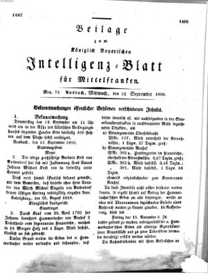 Königlich Bayerisches Intelligenzblatt für Mittelfranken (Ansbacher Intelligenz-Zeitung) Mittwoch 18. September 1850