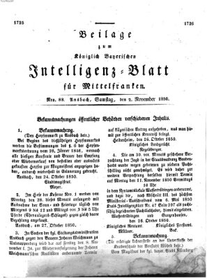 Königlich Bayerisches Intelligenzblatt für Mittelfranken (Ansbacher Intelligenz-Zeitung) Samstag 2. November 1850