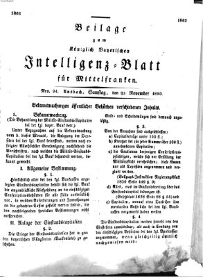 Königlich Bayerisches Intelligenzblatt für Mittelfranken (Ansbacher Intelligenz-Zeitung) Samstag 23. November 1850