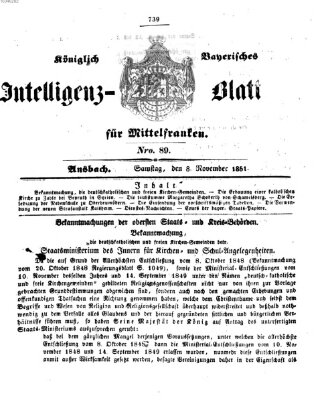 Königlich Bayerisches Intelligenzblatt für Mittelfranken (Ansbacher Intelligenz-Zeitung) Samstag 8. November 1851