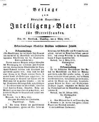 Königlich Bayerisches Intelligenzblatt für Mittelfranken (Ansbacher Intelligenz-Zeitung) Samstag 8. März 1851