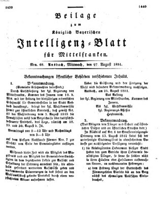 Königlich Bayerisches Intelligenzblatt für Mittelfranken (Ansbacher Intelligenz-Zeitung) Mittwoch 27. August 1851