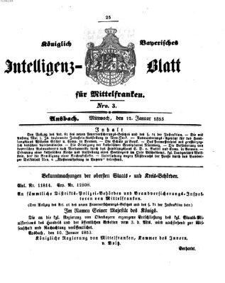 Königlich Bayerisches Intelligenzblatt für Mittelfranken (Ansbacher Intelligenz-Zeitung) Mittwoch 12. Januar 1853