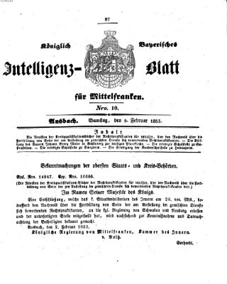 Königlich Bayerisches Intelligenzblatt für Mittelfranken (Ansbacher Intelligenz-Zeitung) Samstag 5. Februar 1853