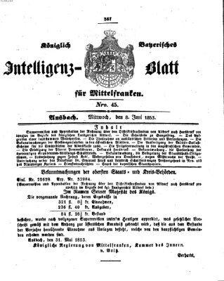 Königlich Bayerisches Intelligenzblatt für Mittelfranken (Ansbacher Intelligenz-Zeitung) Mittwoch 8. Juni 1853