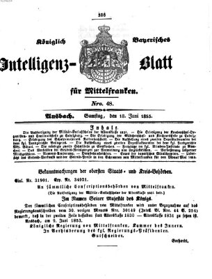 Königlich Bayerisches Intelligenzblatt für Mittelfranken (Ansbacher Intelligenz-Zeitung) Samstag 18. Juni 1853