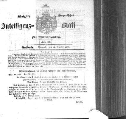 Königlich Bayerisches Intelligenzblatt für Mittelfranken (Ansbacher Intelligenz-Zeitung) Mittwoch 12. Oktober 1853