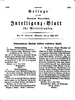 Königlich Bayerisches Intelligenzblatt für Mittelfranken (Ansbacher Intelligenz-Zeitung) Mittwoch 15. Juni 1853