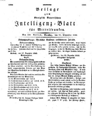 Königlich Bayerisches Intelligenzblatt für Mittelfranken (Ansbacher Intelligenz-Zeitung) Samstag 31. Dezember 1853