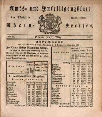 Amts- und Intelligenzblatt des Königlich Bayerischen Rheinkreises (Königlich bayerisches Amts- und Intelligenzblatt für die Pfalz) Samstag 31. März 1832