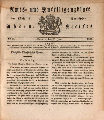 Amts- und Intelligenzblatt des Königlich Bayerischen Rheinkreises (Königlich bayerisches Amts- und Intelligenzblatt für die Pfalz) Montag 25. Juni 1832