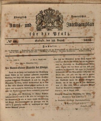 Königlich bayerisches Amts- und Intelligenzblatt für die Pfalz Samstag 18. August 1838