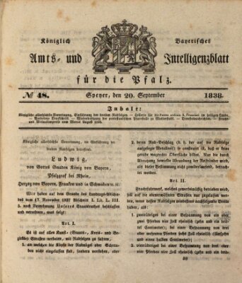 Königlich bayerisches Amts- und Intelligenzblatt für die Pfalz Donnerstag 20. September 1838