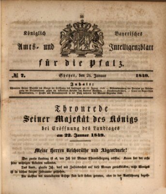 Königlich bayerisches Amts- und Intelligenzblatt für die Pfalz Freitag 26. Januar 1849