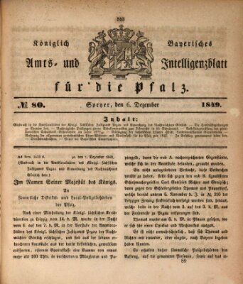 Königlich bayerisches Amts- und Intelligenzblatt für die Pfalz Donnerstag 6. Dezember 1849