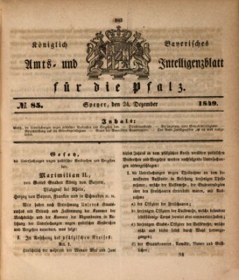Königlich bayerisches Amts- und Intelligenzblatt für die Pfalz Montag 24. Dezember 1849