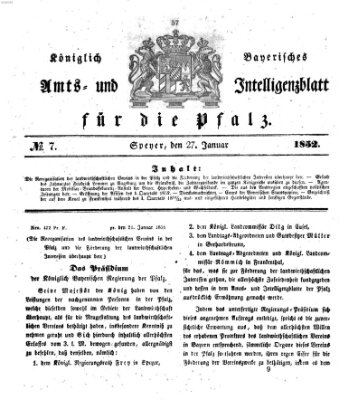 Königlich bayerisches Amts- und Intelligenzblatt für die Pfalz Dienstag 27. Januar 1852