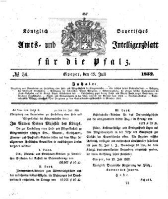 Königlich bayerisches Amts- und Intelligenzblatt für die Pfalz Montag 19. Juli 1852