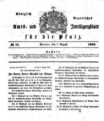 Königlich bayerisches Amts- und Intelligenzblatt für die Pfalz Samstag 7. August 1852