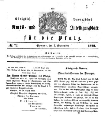 Königlich bayerisches Amts- und Intelligenzblatt für die Pfalz Freitag 3. September 1852