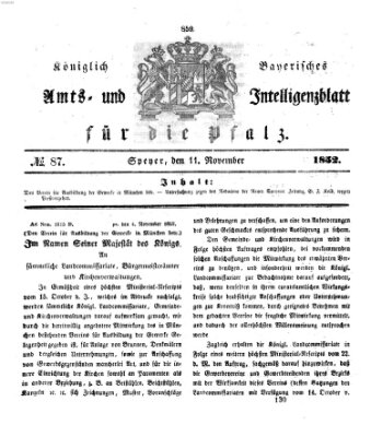 Königlich bayerisches Amts- und Intelligenzblatt für die Pfalz Donnerstag 11. November 1852