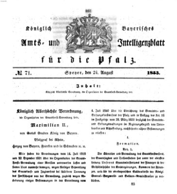 Königlich bayerisches Amts- und Intelligenzblatt für die Pfalz Mittwoch 24. August 1853