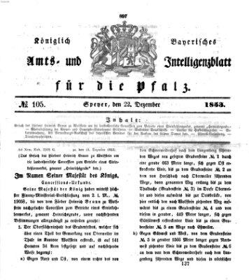 Königlich bayerisches Amts- und Intelligenzblatt für die Pfalz Donnerstag 22. Dezember 1853