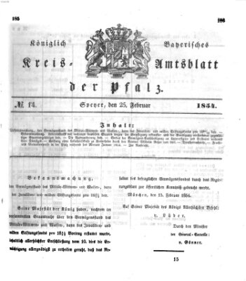 Königlich-bayerisches Kreis-Amtsblatt der Pfalz (Königlich bayerisches Amts- und Intelligenzblatt für die Pfalz) Samstag 25. Februar 1854