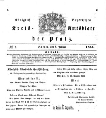 Königlich-bayerisches Kreis-Amtsblatt der Pfalz (Königlich bayerisches Amts- und Intelligenzblatt für die Pfalz) Freitag 5. Januar 1855