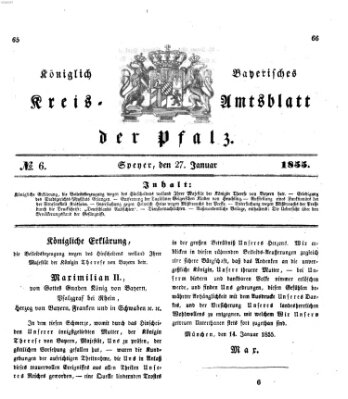 Königlich-bayerisches Kreis-Amtsblatt der Pfalz (Königlich bayerisches Amts- und Intelligenzblatt für die Pfalz) Samstag 27. Januar 1855