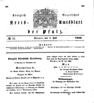 Königlich-bayerisches Kreis-Amtsblatt der Pfalz (Königlich bayerisches Amts- und Intelligenzblatt für die Pfalz) Mittwoch 11. Juli 1855