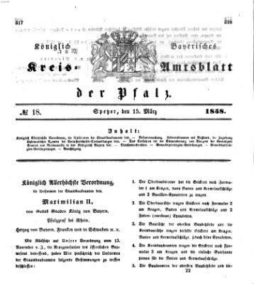 Königlich-bayerisches Kreis-Amtsblatt der Pfalz (Königlich bayerisches Amts- und Intelligenzblatt für die Pfalz) Montag 15. März 1858