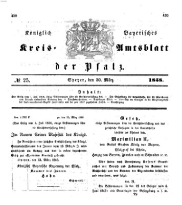 Königlich-bayerisches Kreis-Amtsblatt der Pfalz (Königlich bayerisches Amts- und Intelligenzblatt für die Pfalz) Dienstag 30. März 1858