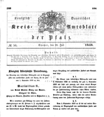 Königlich-bayerisches Kreis-Amtsblatt der Pfalz (Königlich bayerisches Amts- und Intelligenzblatt für die Pfalz) Dienstag 20. Juli 1858