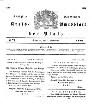 Königlich-bayerisches Kreis-Amtsblatt der Pfalz (Königlich bayerisches Amts- und Intelligenzblatt für die Pfalz) Dienstag 2. November 1858