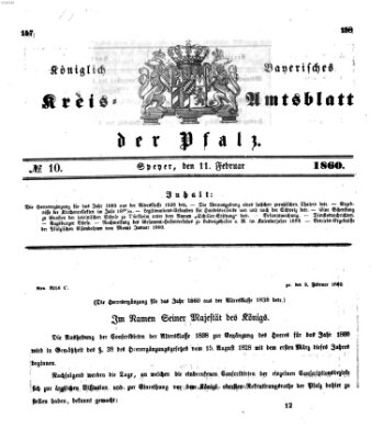 Königlich-bayerisches Kreis-Amtsblatt der Pfalz (Königlich bayerisches Amts- und Intelligenzblatt für die Pfalz) Samstag 11. Februar 1860