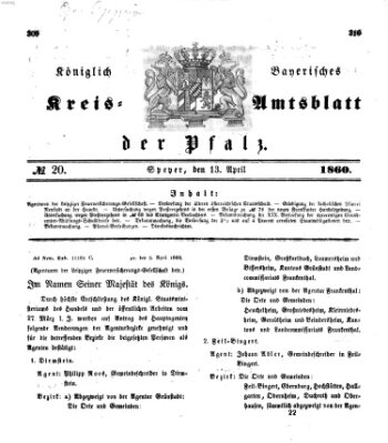 Königlich-bayerisches Kreis-Amtsblatt der Pfalz (Königlich bayerisches Amts- und Intelligenzblatt für die Pfalz) Freitag 13. April 1860