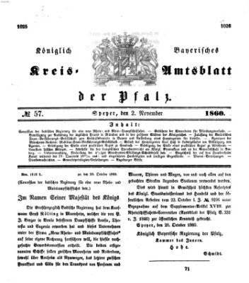 Königlich-bayerisches Kreis-Amtsblatt der Pfalz (Königlich bayerisches Amts- und Intelligenzblatt für die Pfalz) Freitag 2. November 1860