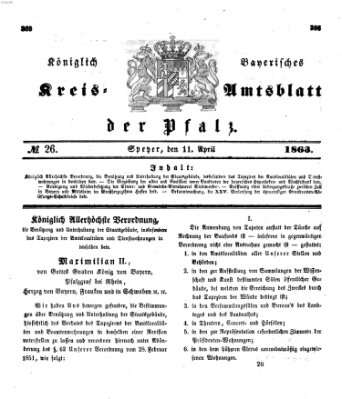 Königlich-bayerisches Kreis-Amtsblatt der Pfalz (Königlich bayerisches Amts- und Intelligenzblatt für die Pfalz) Samstag 11. April 1863