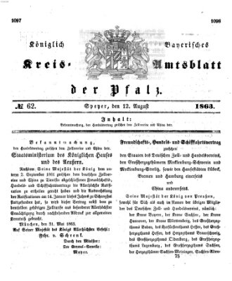 Königlich-bayerisches Kreis-Amtsblatt der Pfalz (Königlich bayerisches Amts- und Intelligenzblatt für die Pfalz) Mittwoch 12. August 1863