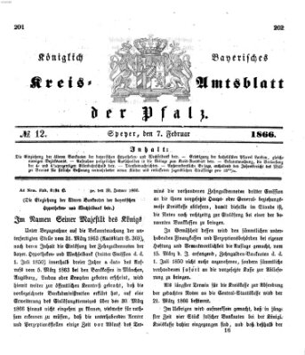 Königlich-bayerisches Kreis-Amtsblatt der Pfalz (Königlich bayerisches Amts- und Intelligenzblatt für die Pfalz) Mittwoch 7. Februar 1866