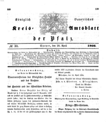 Königlich-bayerisches Kreis-Amtsblatt der Pfalz (Königlich bayerisches Amts- und Intelligenzblatt für die Pfalz) Freitag 20. April 1866