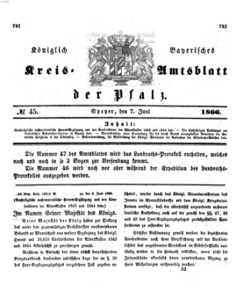 Königlich-bayerisches Kreis-Amtsblatt der Pfalz (Königlich bayerisches Amts- und Intelligenzblatt für die Pfalz) Donnerstag 7. Juni 1866