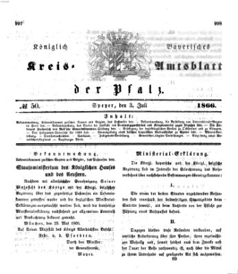 Königlich-bayerisches Kreis-Amtsblatt der Pfalz (Königlich bayerisches Amts- und Intelligenzblatt für die Pfalz) Dienstag 3. Juli 1866