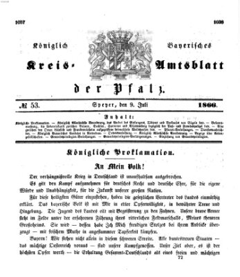 Königlich-bayerisches Kreis-Amtsblatt der Pfalz (Königlich bayerisches Amts- und Intelligenzblatt für die Pfalz) Montag 9. Juli 1866