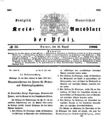 Königlich-bayerisches Kreis-Amtsblatt der Pfalz (Königlich bayerisches Amts- und Intelligenzblatt für die Pfalz) Samstag 18. August 1866