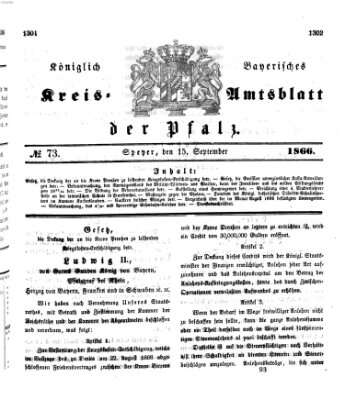 Königlich-bayerisches Kreis-Amtsblatt der Pfalz (Königlich bayerisches Amts- und Intelligenzblatt für die Pfalz) Samstag 15. September 1866
